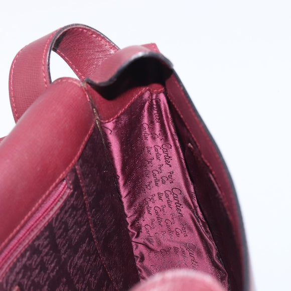 Cartier Shoulder Bag Leather Bordeaux Gold Tone Auth 208089A