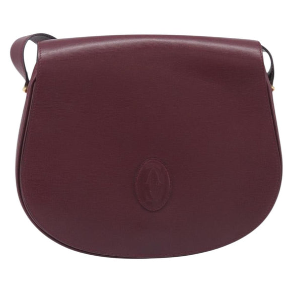 Cartier Shoulder Bag Leather Bordeaux Gold Tone Auth 208089A