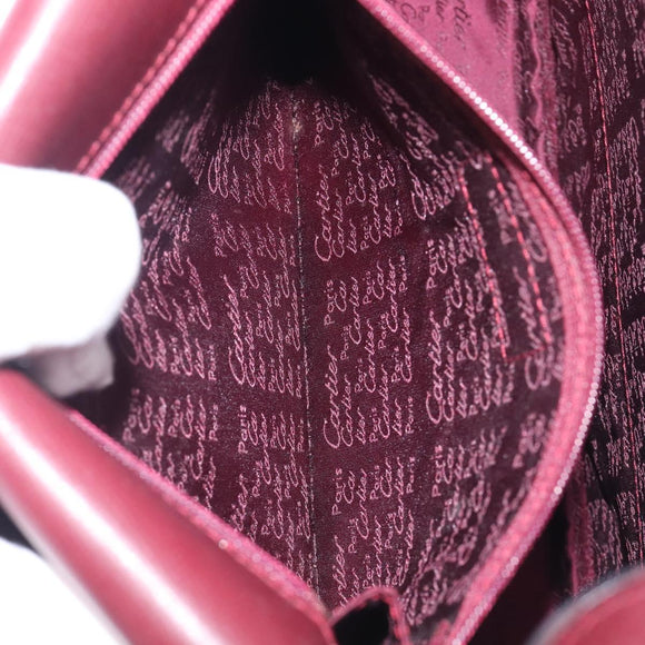 Cartier Shoulder Bag Leather Bordeaux Gold Tone Auth 208089A