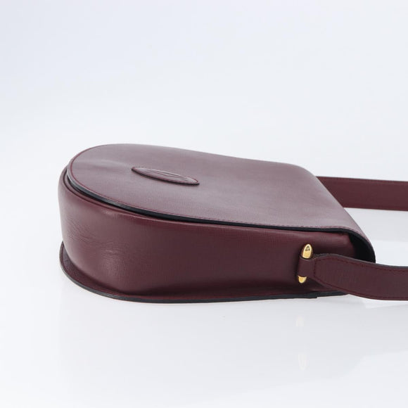 Cartier Shoulder Bag Leather Bordeaux Gold Tone Auth 208089A