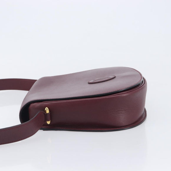 Cartier Shoulder Bag Leather Bordeaux Gold Tone Auth 208089A