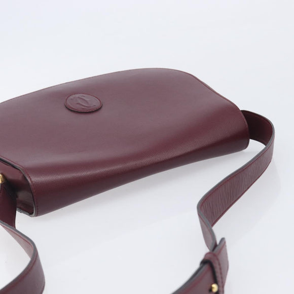 Cartier Shoulder Bag Leather Bordeaux Gold Tone Auth 208089A