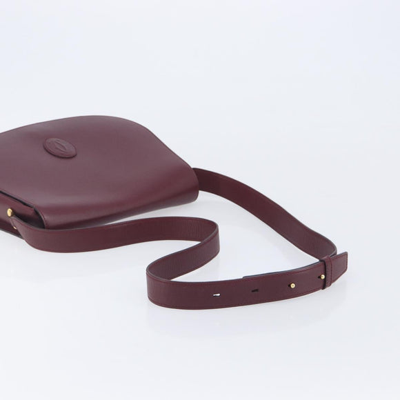 Cartier Shoulder Bag Leather Bordeaux Gold Tone Auth 208089A