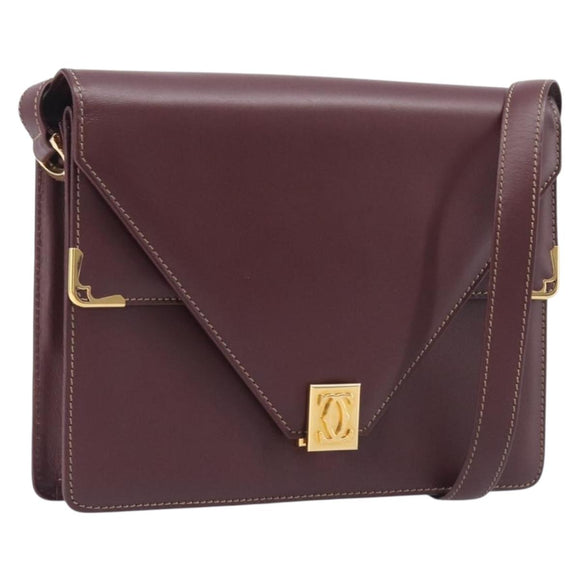Cartier Must Line Shoulder Bag Leather Bordeaux Gold Tone Auth 208091V