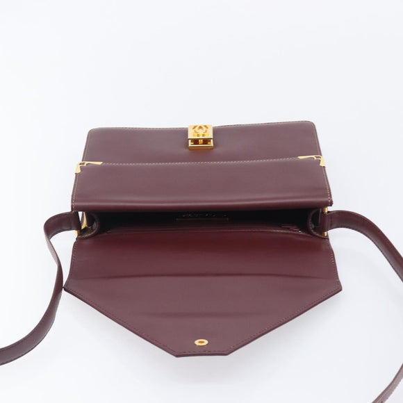 Cartier Must Line Shoulder Bag Leather Bordeaux Gold Tone Auth 208091V