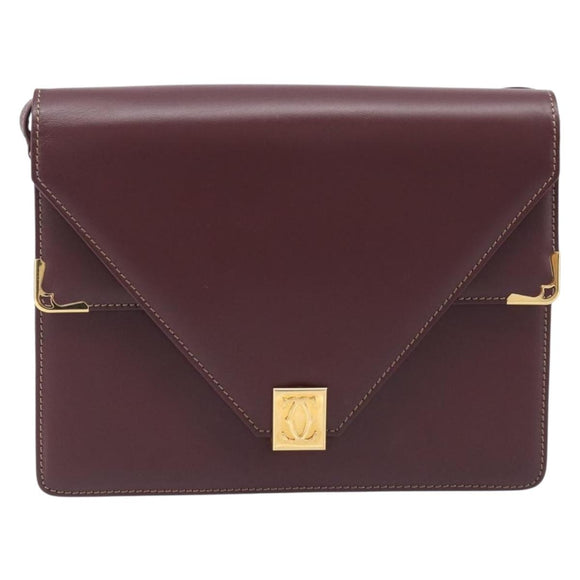 Cartier Must Line Shoulder Bag Leather Bordeaux Gold Tone Auth 208091V