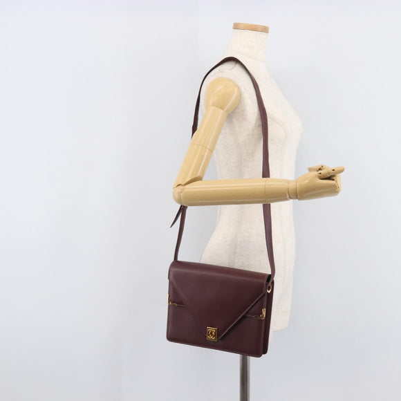 Cartier Must Line Shoulder Bag Leather Bordeaux Gold Tone Auth 208091V