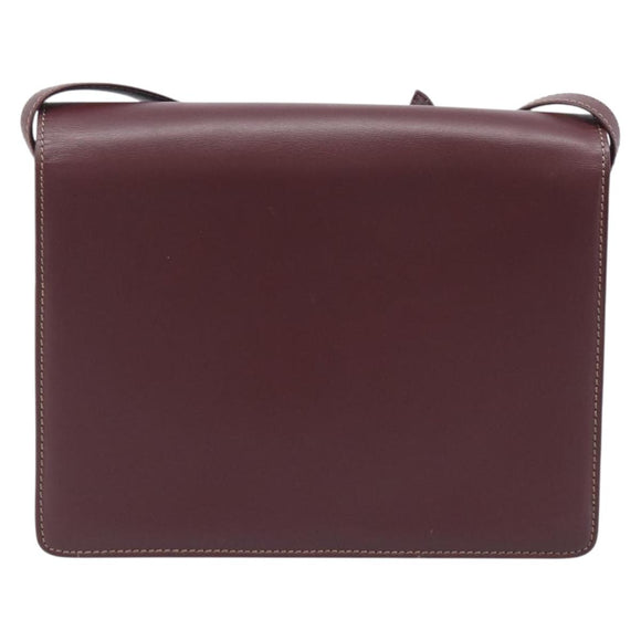 Cartier Must Line Shoulder Bag Leather Bordeaux Gold Tone Auth 208091V