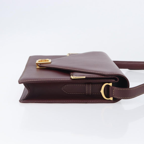 Cartier Must Line Shoulder Bag Leather Bordeaux Gold Tone Auth 208091V