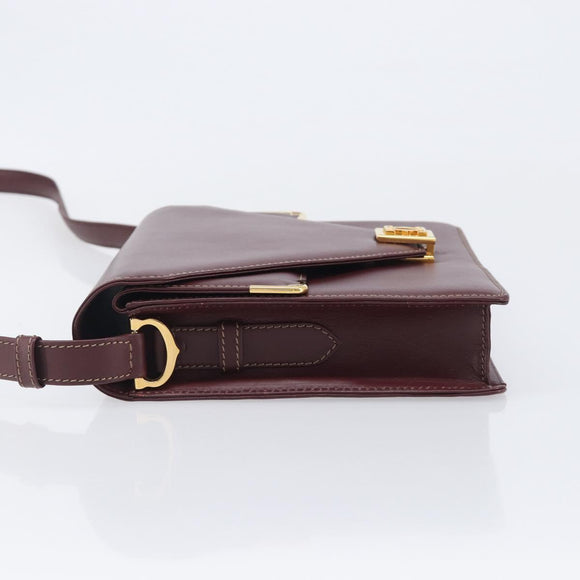 Cartier Must Line Shoulder Bag Leather Bordeaux Gold Tone Auth 208091V