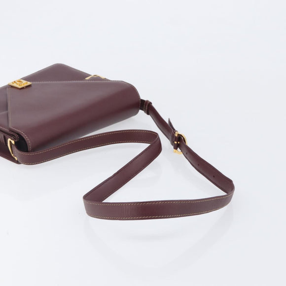 Cartier Must Line Shoulder Bag Leather Bordeaux Gold Tone Auth 208091V