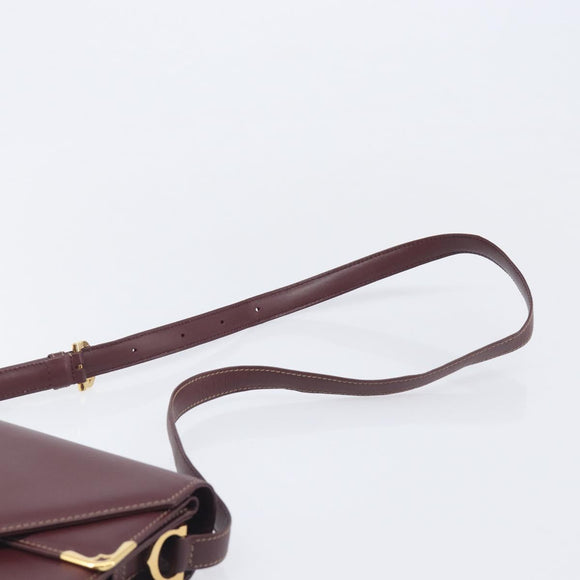 Cartier Must Line Shoulder Bag Leather Bordeaux Gold Tone Auth 208091V