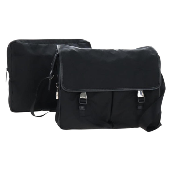 PRADA Shoulder Bag Nylon Black Silver Auth 208092V