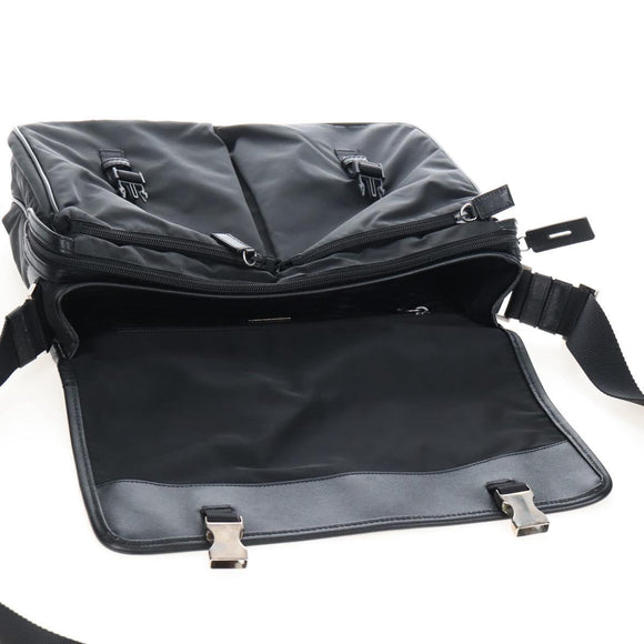 PRADA Shoulder Bag Nylon Black Silver Auth 208092V