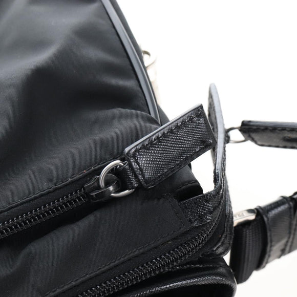 PRADA Shoulder Bag Nylon Black Silver Auth 208092V