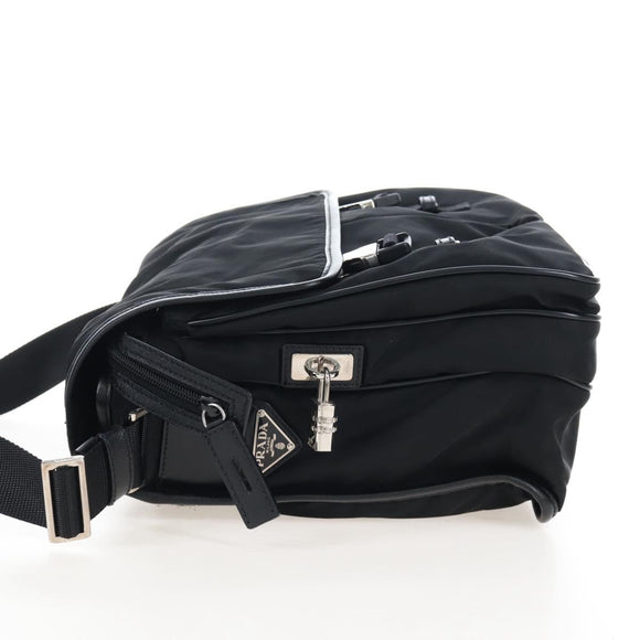 PRADA Shoulder Bag Nylon Black Silver Auth 208092V