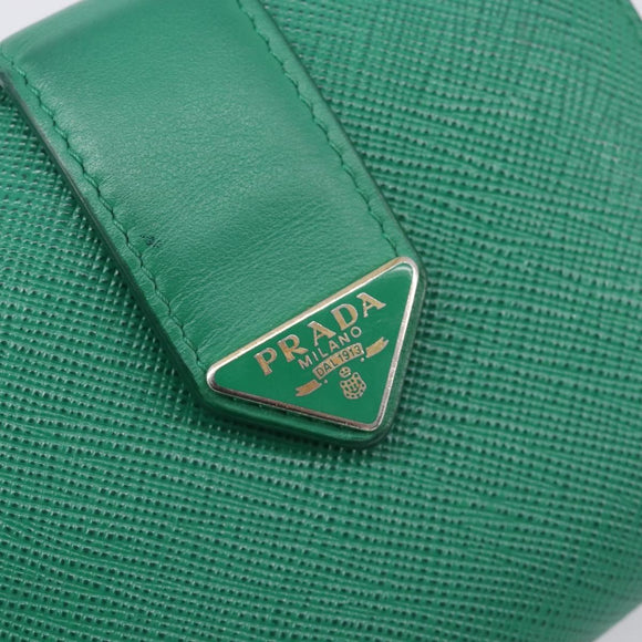 PRADA Compact Wallet Saffiano leather Green Gold Tone Auth 208099V