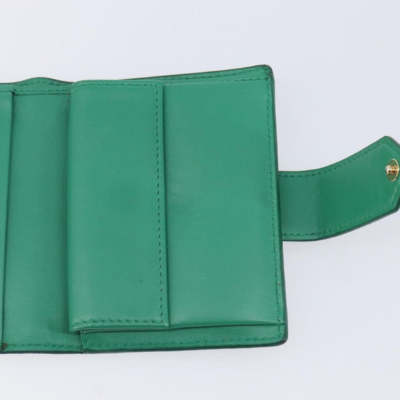 PRADA Compact Wallet Saffiano leather Green Gold Tone Auth 208099V