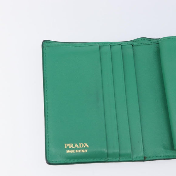 PRADA Compact Wallet Saffiano leather Green Gold Tone Auth 208099V