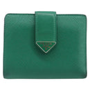 PRADA Compact Wallet Saffiano leather Green Gold Tone Auth 208099V-13