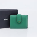 PRADA Compact Wallet Saffiano leather Green Gold Tone Auth 208099V-12