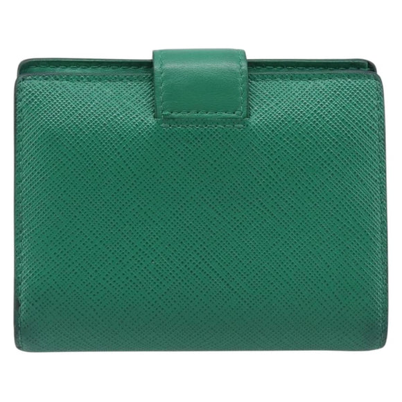 PRADA Compact Wallet Saffiano leather Green Gold Tone Auth 208099V