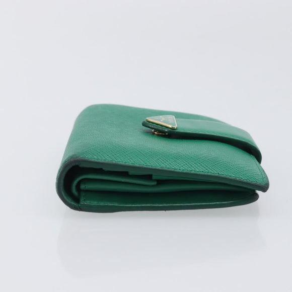 PRADA Compact Wallet Saffiano leather Green Gold Tone Auth 208099V