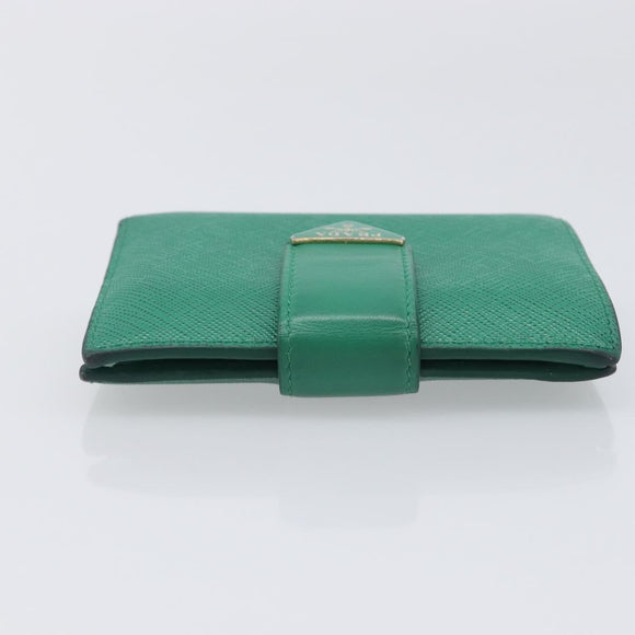 PRADA Compact Wallet Saffiano leather Green Gold Tone Auth 208099V