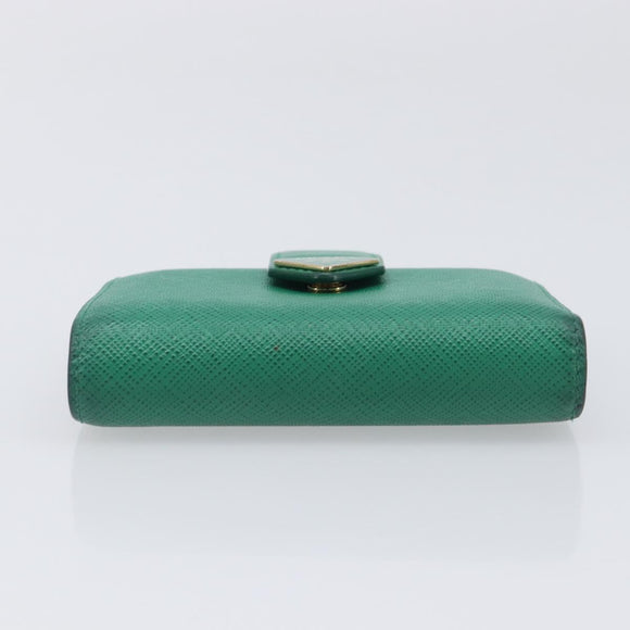 PRADA Compact Wallet Saffiano leather Green Gold Tone Auth 208099V