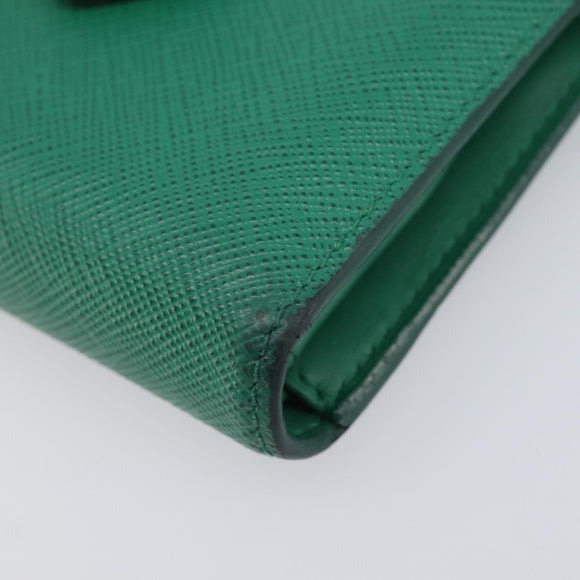 PRADA Compact Wallet Saffiano leather Green Gold Tone Auth 208099V