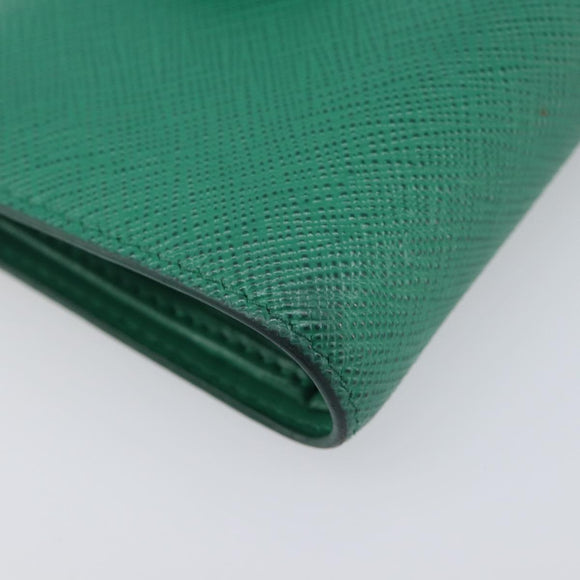 PRADA Compact Wallet Saffiano leather Green Gold Tone Auth 208099V