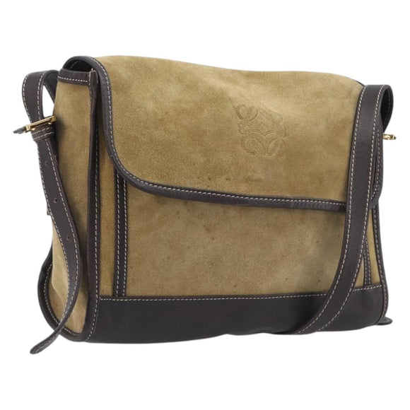 LOEWE Shoulder Bag Suede Beige Gold Tone Auth 208101