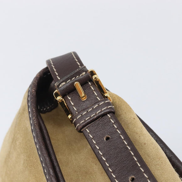 LOEWE Shoulder Bag Suede Beige Gold Tone Auth 208101
