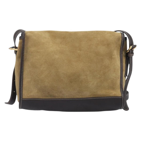 LOEWE Shoulder Bag Suede Beige Gold Tone Auth 208101