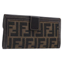 FENDI Zucca Canvas Long Wallet Brown Auth 208102V-1