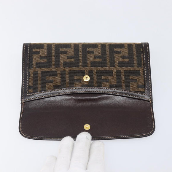 FENDI Zucca Canvas Long Wallet Brown Auth 208102V