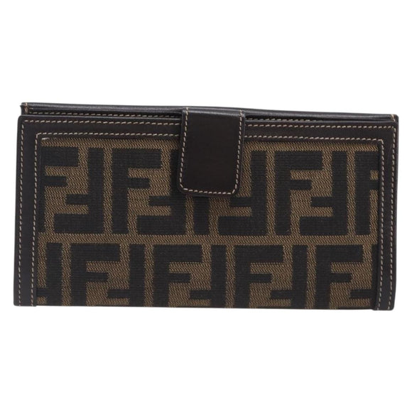 FENDI Zucca Canvas Long Wallet Brown Auth 208102V