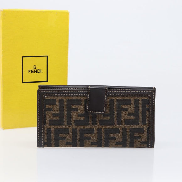 FENDI Zucca Canvas Long Wallet Brown Auth 208102V