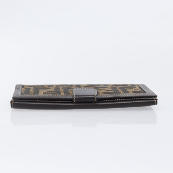 FENDI Zucca Canvas Long Wallet Brown Auth 208102V