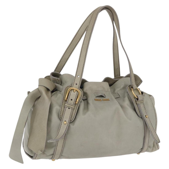Miu Miu Vitellolux Tote Bag Leather Ivory Gold Tone Auth 208105V