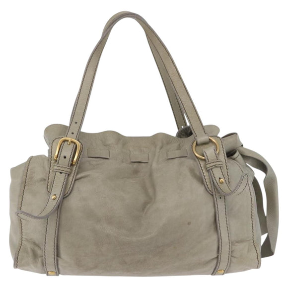 Miu Miu Vitellolux Tote Bag Leather Ivory Gold Tone Auth 208105V