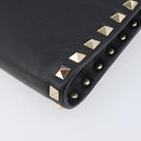 Valentino Rock Studs Clutch Bag Leather Black Gold Tone Auth 208109V-15