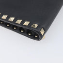 Valentino Rock Studs Clutch Bag Leather Black Gold Tone Auth 208109V-16