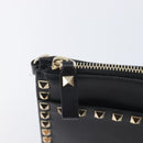 Valentino Rock Studs Clutch Bag Leather Black Gold Tone Auth 208109V-8