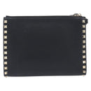 Valentino Rock Studs Clutch Bag Leather Black Gold Tone Auth 208109V-2