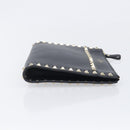 Valentino Rock Studs Clutch Bag Leather Black Gold Tone Auth 208109V-3