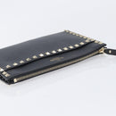 Valentino Rock Studs Clutch Bag Leather Black Gold Tone Auth 208109V-5