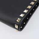 Valentino Rock Studs Clutch Bag Leather Black Gold Tone Auth 208109V-7