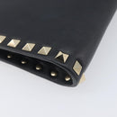 Valentino Rock Studs Clutch Bag Leather Black Gold Tone Auth 208109V-14