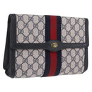 GUCCI GG Supreme Sherry Line Clutch Bag PVC Navy Gold Tone 89 01 006 Auth 208113-1